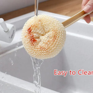 Multipurpose Fiber Cleaning Balls with Long Handle – Reusable Scrubbers for Kitchen & Household Cleaning (1 Handle &