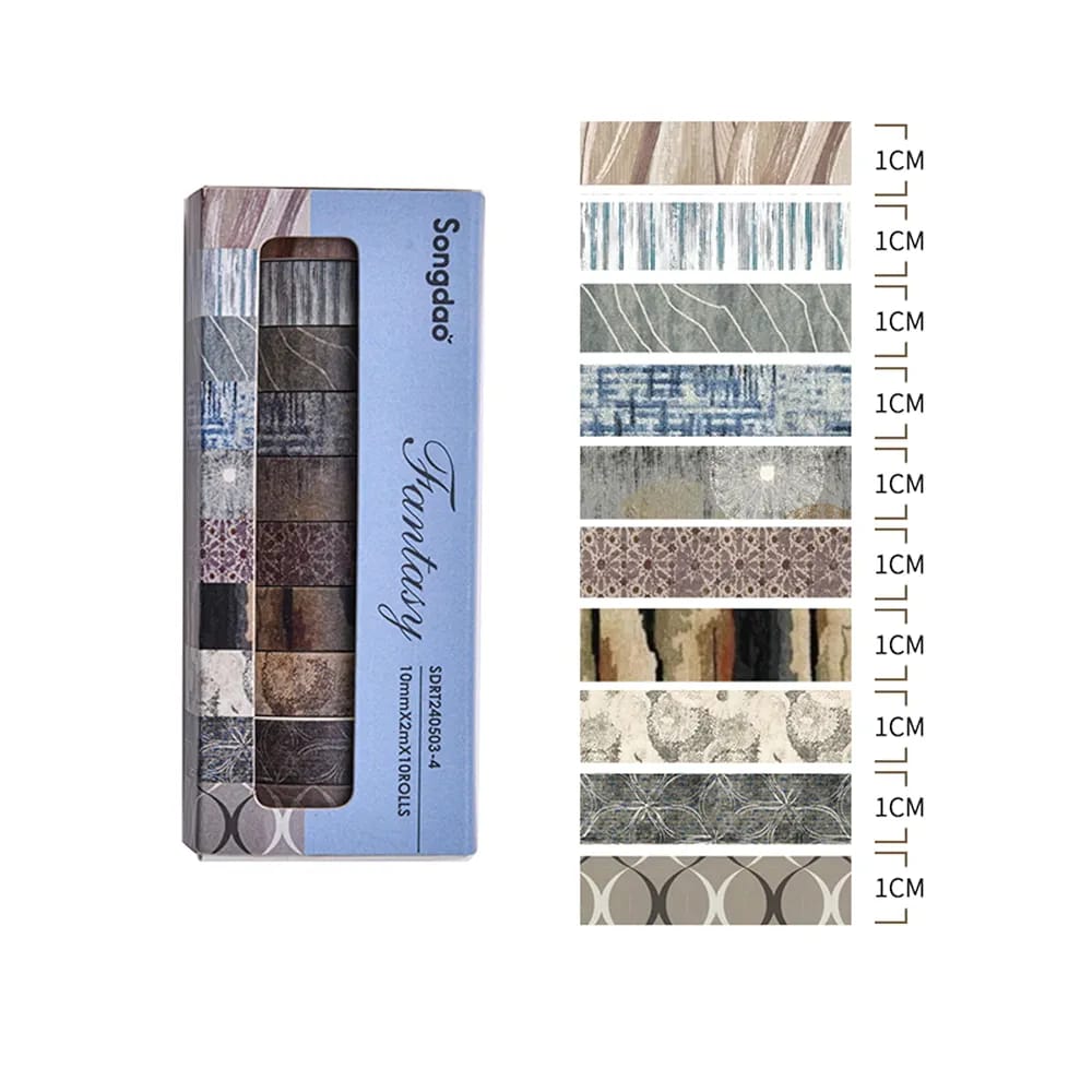 WhatsApp-Image-2025-08-20-at-14.33.02 Songdao 10 Rolls Fantasy Washi Tape Set Texture Arts Adhesive Tapes Basic Patterns Decorative Masking Tape Sets for Craf - Image 2