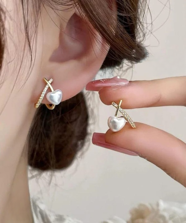 WhatsApp-Image-2025-08-21-at-2.44.30-AM-1_cleanup Stylish Minimalist Pearl Heart Earrings – Gold Hoop with Crystal Detailing - Cross Heart Peal Korean Earrings (PJT-993)