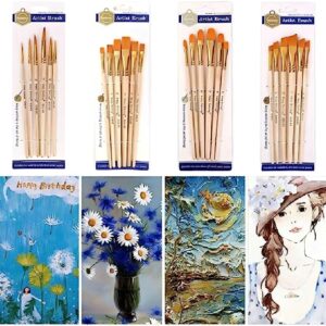 Pack of 6 Professional Angular Brush Set for Artists – Wooden Handle & Ultra-Soft Tapered Bristles | Multi-Purpose B
