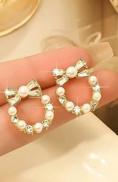 WhatsApp-Image-2025-08-26-at-10.06.52-AM_cleanup Pearl Bow Korean Zircon Earrings for Women – Elegant Bowknot Design with Sparkling Zircon and Pearl Accents | Premium Go - Image 2