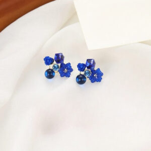 Flower Crystal Korean Earrings – Elegant Women’s Fashion Jewelry in Multiple Colors (Black, Blue, Red, Yellow, Green, Sk