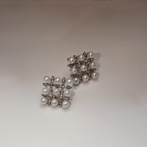 Pearl Square Korean Earrings – Elegant Women’s Fashion Jewelry in Silver and Golden Colors PJT-106