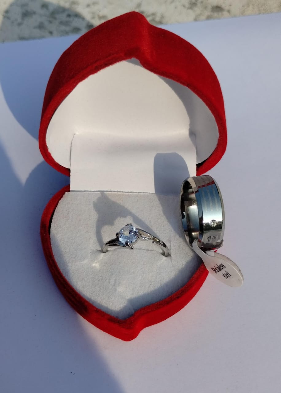 a12bef336d5e9758ecc4530d81b69103 Elegant Stainless Steel Eternal Promise Couple Ring Set Featuring a Sparkling Solitaire Engagement Ring and a Sophistica - Image 2
