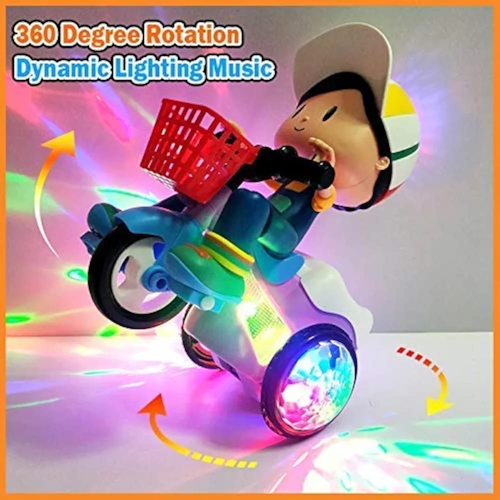 a3de0873ae059cf12fd5b861d5738b60 Musical Stunt Tricycle Toy Bike for Kids with 360° Rotation, 3D Flashing Lights, Music & Bump and Go Action