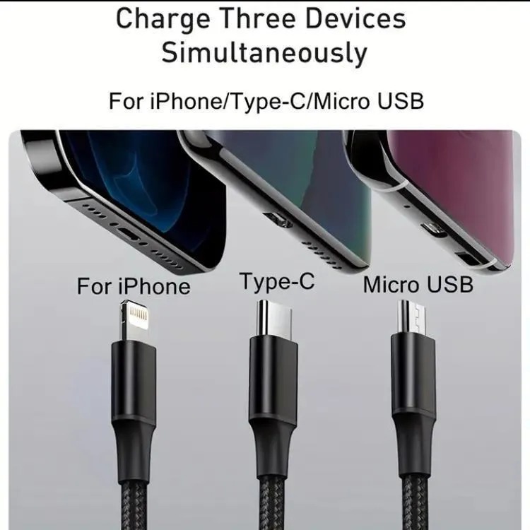 a460d17228976d99168e6247fa933c66 3 In 1 Charging Cable Durable Aluminum Alloy Strong Build Reliable Utility Perfect Choice For Daily Charging Needs (Rand - Image 2