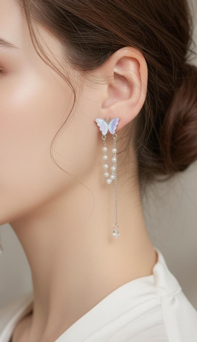 a5c74dfcc0e478b27f1bf4675f17cbbc S925 Elegant Butterfly with Pearl Tassels Drop Earrings – Delicate, Feminine & Stylish Fashion Jewelry for Women & Girls - Image 3