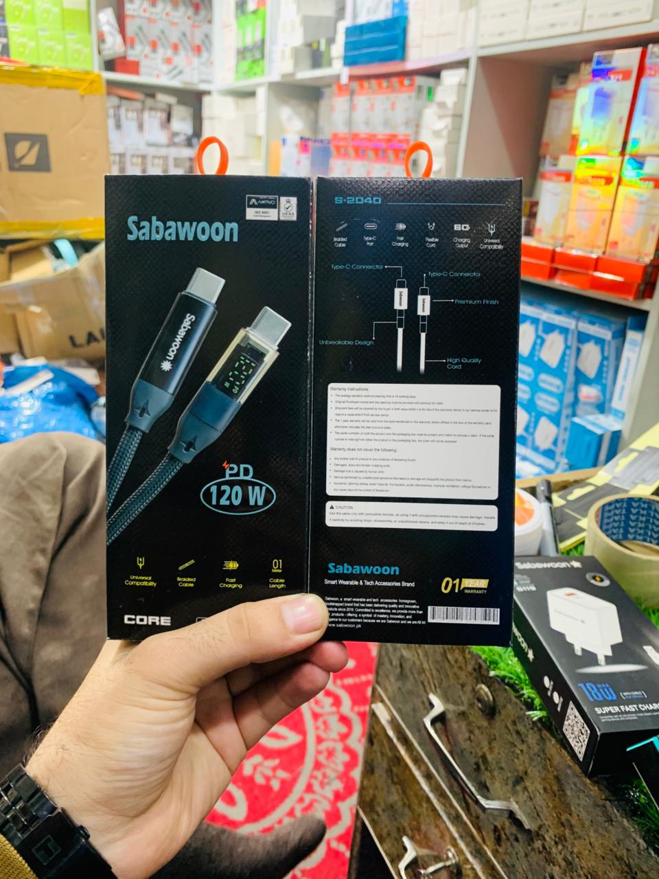 a6bf7779e1de40bfb4b8805018c0d864 Sabawoon S116 Type‑C to Type‑C Cable | 120W | Digital Display | 100% Original - Image 5