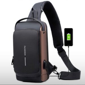 Fashion Men Sling Bag Pack with Lock Waterproof Anti-Theft Chest Bag with USB Charging Port Shoulder Bag Body Backpack w