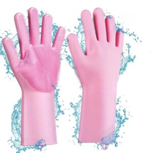 Magic Silicone Dish Washing Gloves | Reusable Heat-Resistant Rubber Cleaning Gloves with Built-In Scrubber for Kitchen,