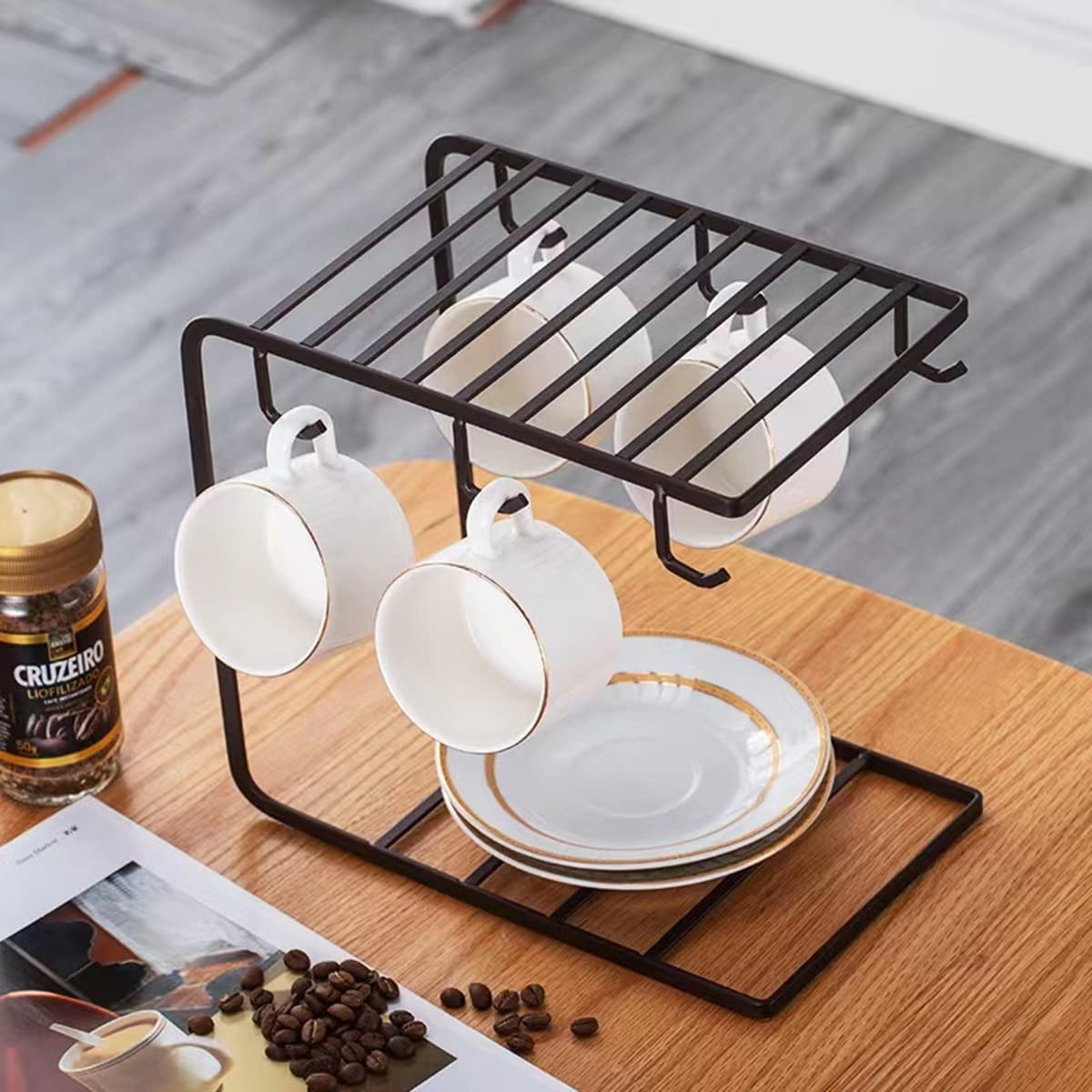 adf10ea2830b898d3a5130fa189d050b Metal Mug Stand Holder Tree Rack – Modern Space-Saving Mug Organizer with Smooth Hooks for Kitchen & Coffee Corner Decor - Image 3