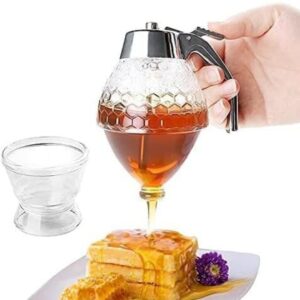 Honey Dispenser 200ML | No-Drip Syrup Pot & Juice Storage Jar | Easy-Pour Bee Design Container for Honey, Maple Syrup, S