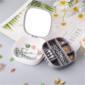 Portable Mini Jewelry Storage Box with Built-In Mirror – Compact Travel Organizer for Rings, Earrings, and Necklaces (Mo