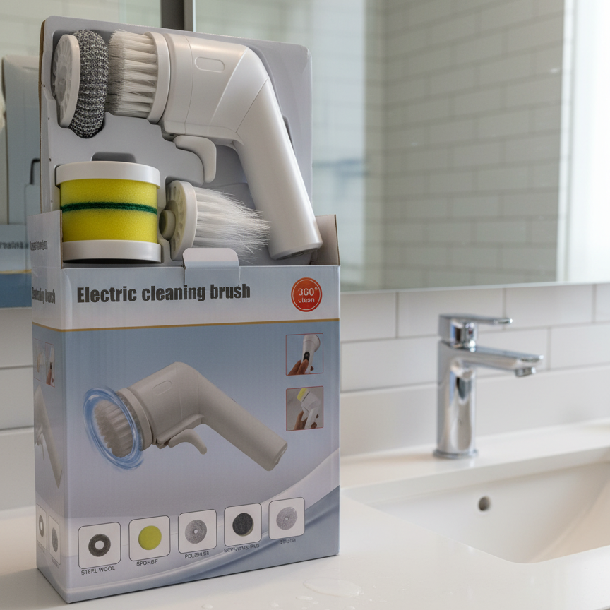 affe4a3fb1461e1965fe2e30507b879b Electric Cleaning Brush With Multiple Attachments For Efficient Home Cleaning – 360° Rotating Scrubber With Sponge, Brus - Image 4