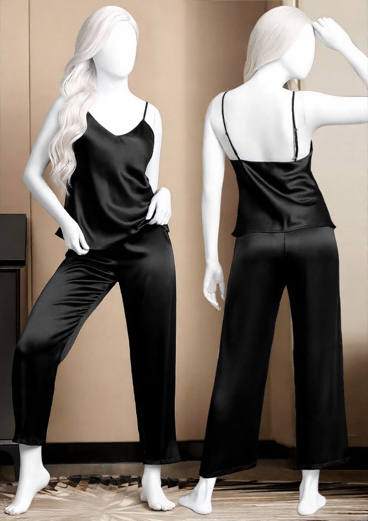 aiease_1756386047988 Satin Sleepwear Set – Spaghetti Top & Loose Trouser – Free Size - Image 2