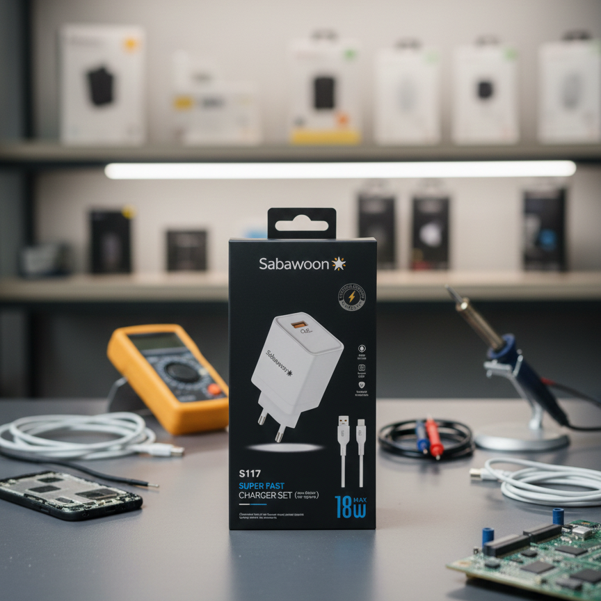 b106f2621d1241458fb22245d0b9a046 Sabawoon S117 Charger | 18W Fast Charging | 100% Original Quality | Adaptor with Type‑C Cable - Image 2