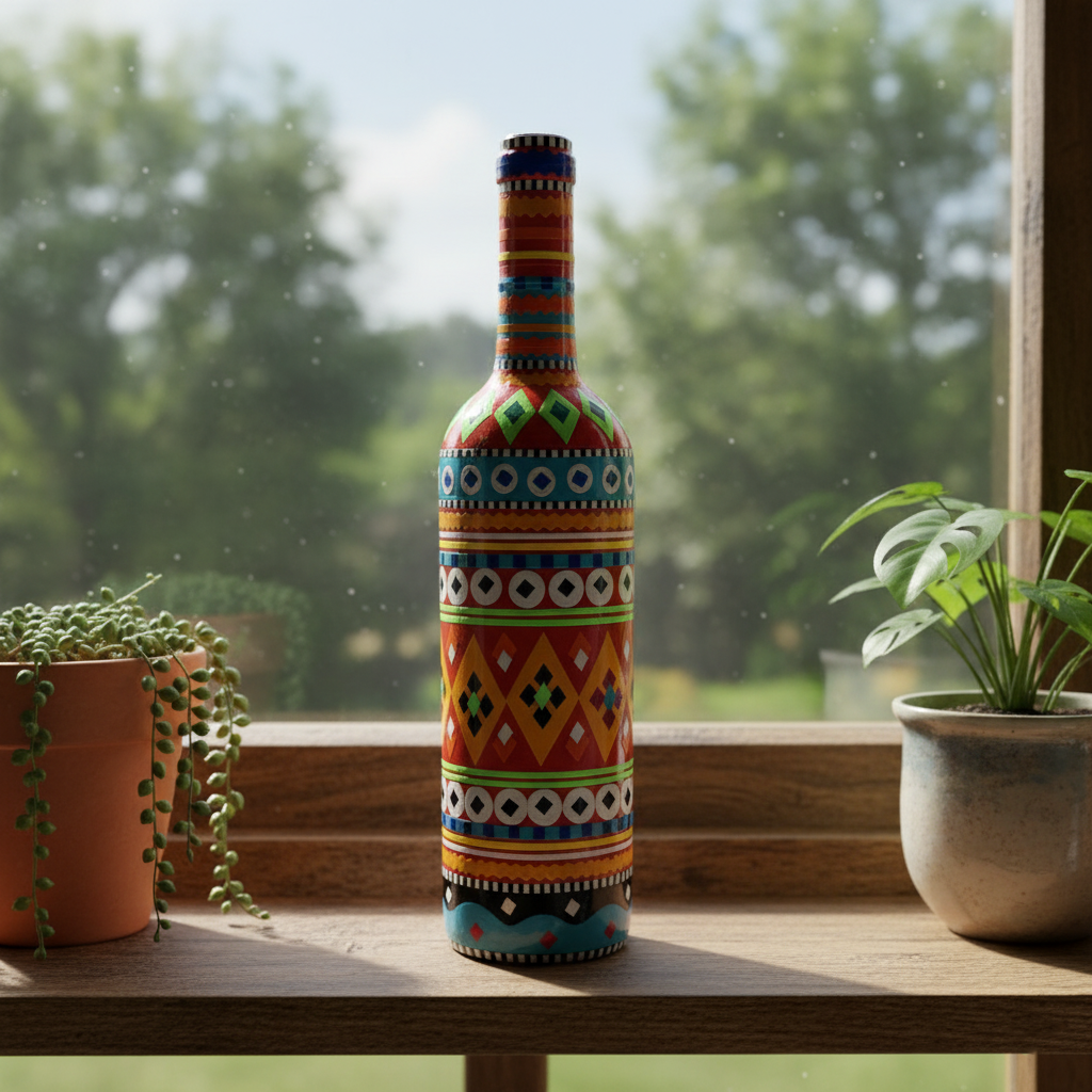 b144fe071a1ef683316777cb347f867f Traditional Truck Art Decorative Glass Bottle Vase – Handcrafted Multicolor Home Decor (750ml) - Image 3