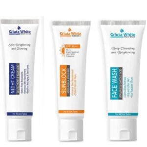 Gluta White Complete 3-in-1 Skin Brightening System – Includes Vitamin C & Glycolic Acid Face Wash, SPF 60++ Sunblock, a