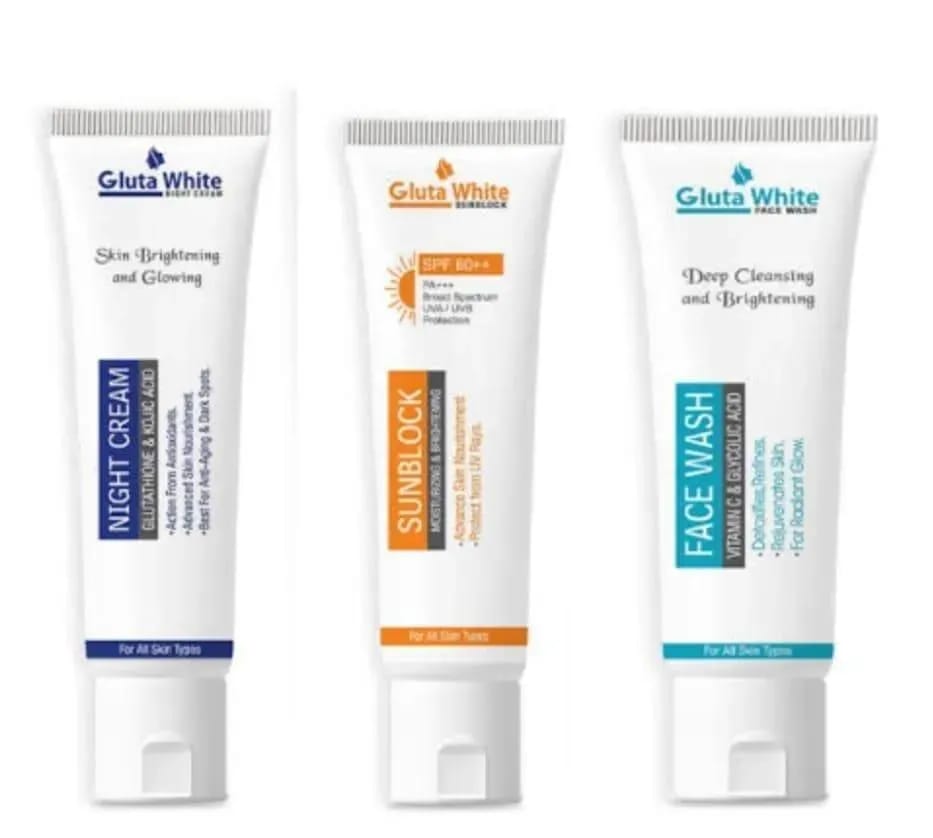 b266759ab1213f418ddcb2ad351d6919 Gluta White Complete 3-in-1 Skin Brightening System – Includes Vitamin C & Glycolic Acid Face Wash, SPF 60++ Sunblock, a