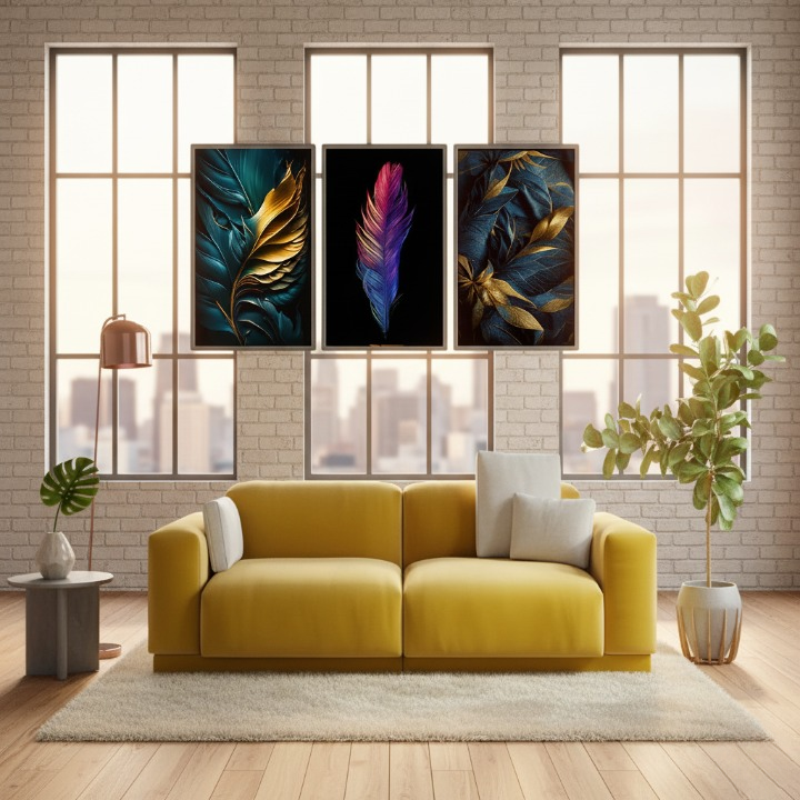 b288c1051a3a86a2579542442e5bad5d 3-Piece Feather Design Wall Art Frames – Modern Decorative Wall Hanging Set, 8x11 Inches Each with Double Tape for Easy