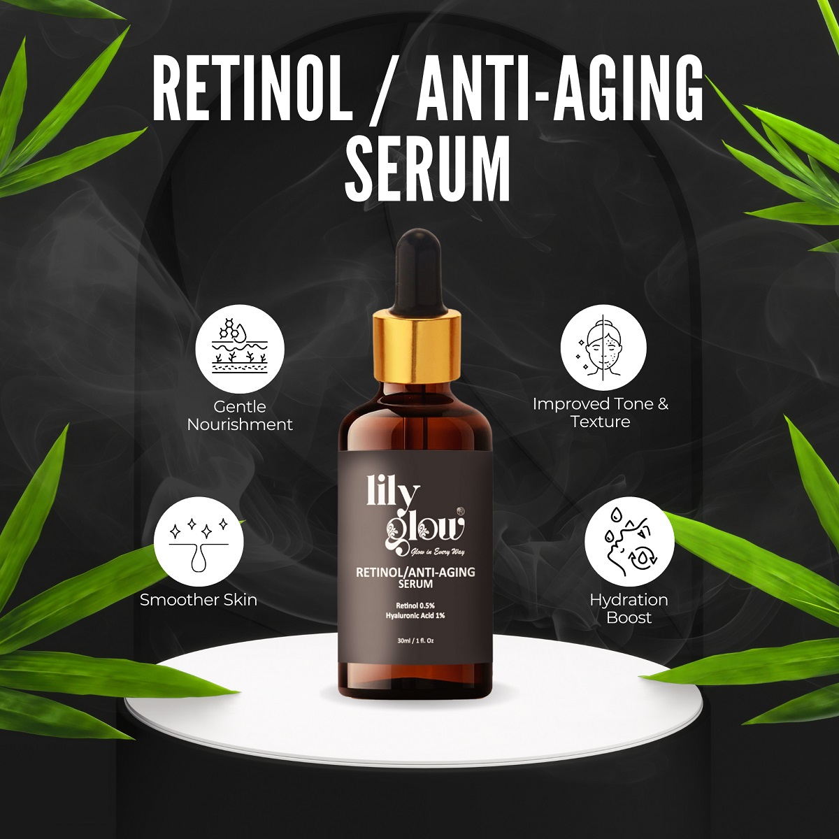 b4fd08aa90ed4c90e724be5dc51e6b49 Lily Glow Retinol Anti-Aging Serum for Face – Wrinkle Repair, Skin Tightening & Night Care (30ml) - Image 2