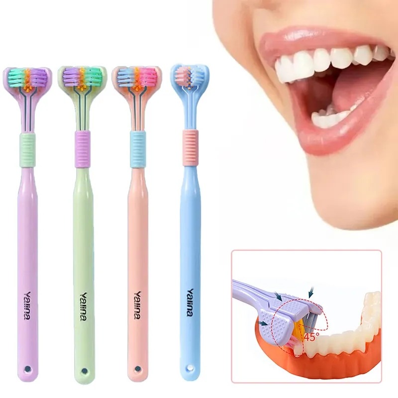 b60eba54ecf1969f98876c1f9ca622a8 Three-Sided Soft Hair Toothbrush | Wrap-Around Deep Cleaning Manual Toothbrush for Adults & Children (Random Color, 1 Pc - Image 2