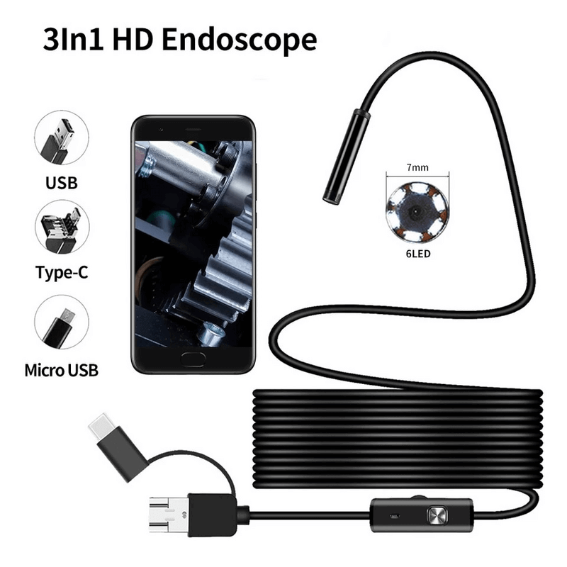 b70163e65c3495e9733d25e467601e4f 3 In 1 Type C / Micro USB / PC Endoscope Camera 3.5m With HD Lens, Adjustable LED Lights & IP67 Waterproof Design - Image 4