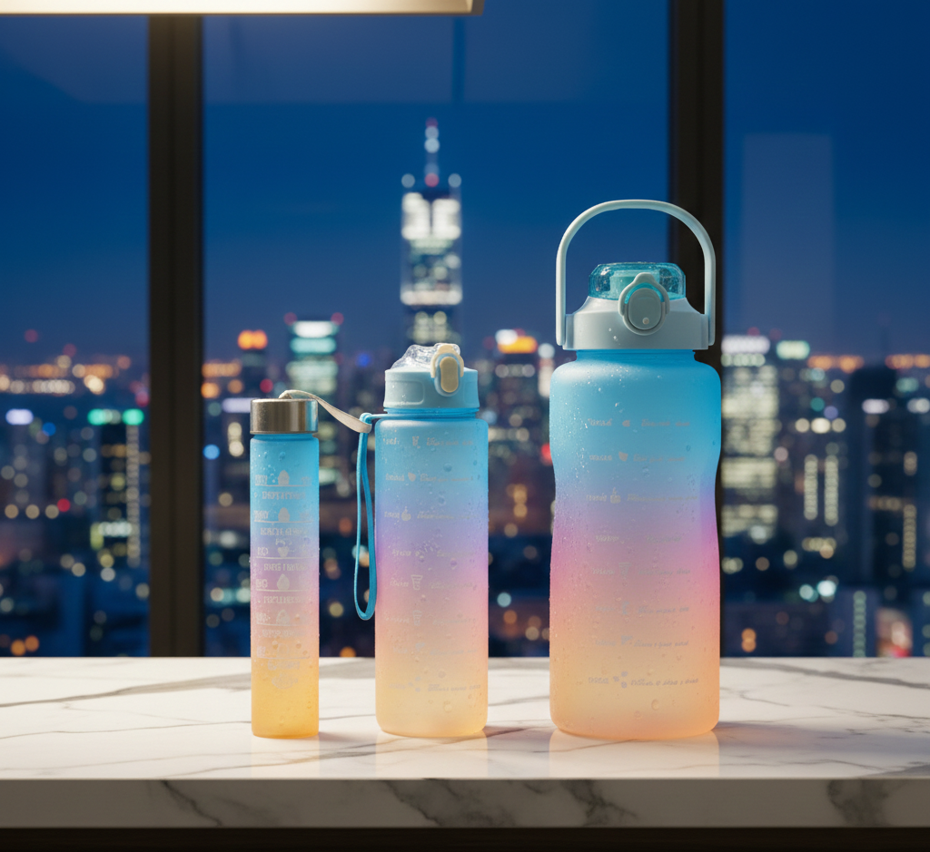 b9d6c6bc6a0261137d3be0781f55fbde 3-Piece Motivational Water Bottle Set with Time Markers & Straw – Leak-Proof, BPA-Free Frosted Gradient Ombre Jugs (2L, - Image 3