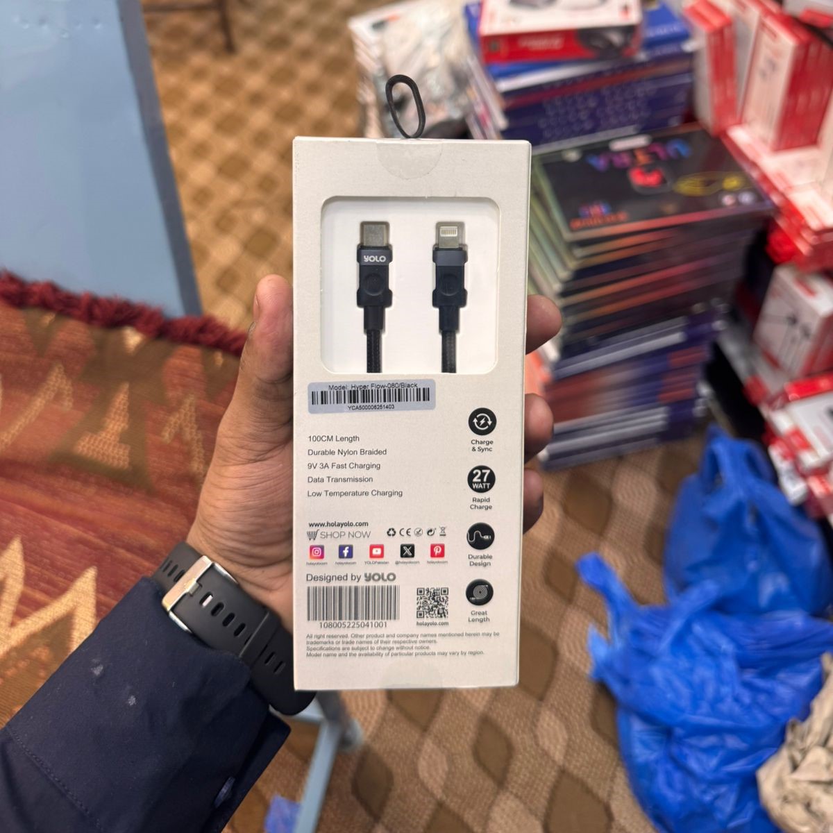 bb286195f06777557ccbea0f3786cd70 YOLO HYPER Y-080 Ctoi Cable – 100cm Nylon Braided, 9V 3A Fast Charging, Data Transmission, Low Temp Charging - Image 3