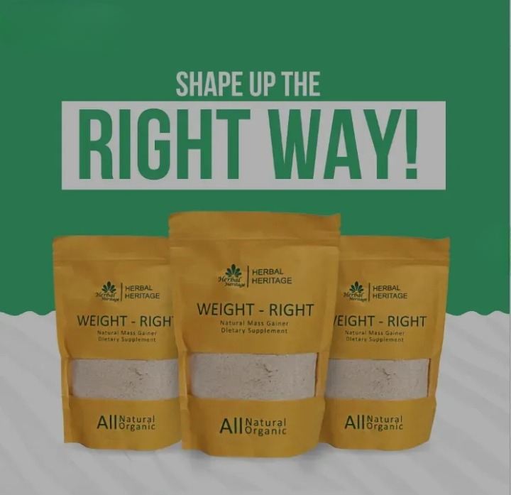 bbddbc8d385fcffebafb6da626d1db94 Herbal Heritage WEIGHT-RIGHT Natural Mass Gainer – Organic Dietary Supplement for Healthy Weight Gain 100g - Image 3