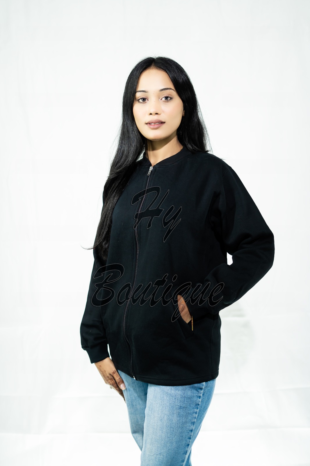 bf0155d93d7ec34ac92c6e489899cbc7 Best Quality Winter Wear Plain Fleece Black Jacket for Ladies & Girls | Soft, Warm & Stylish Winter Outfit