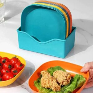 10 Pcs Multi-function Spit Bone Dish Set with Stand: Food-Grade Plastic Plates for Tidy Dining.