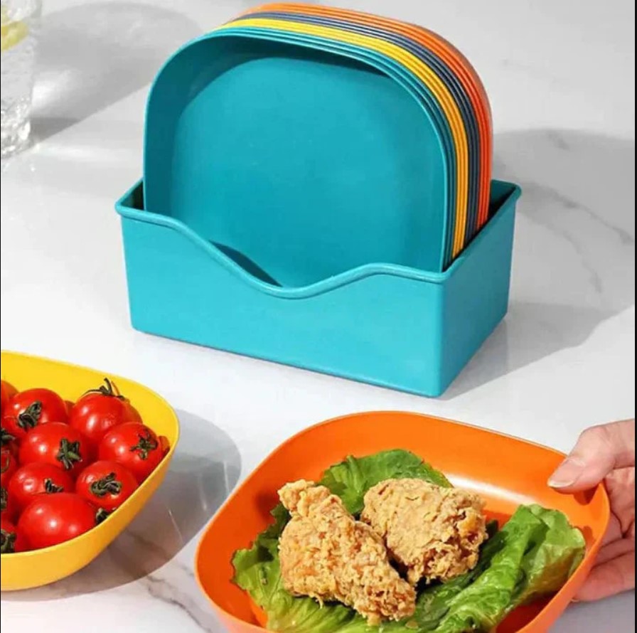bf70fb871b39324351ffe7ba32f47ada 10 Pcs Multi-function Spit Bone Dish Set with Stand: Food-Grade Plastic Plates for Tidy Dining.