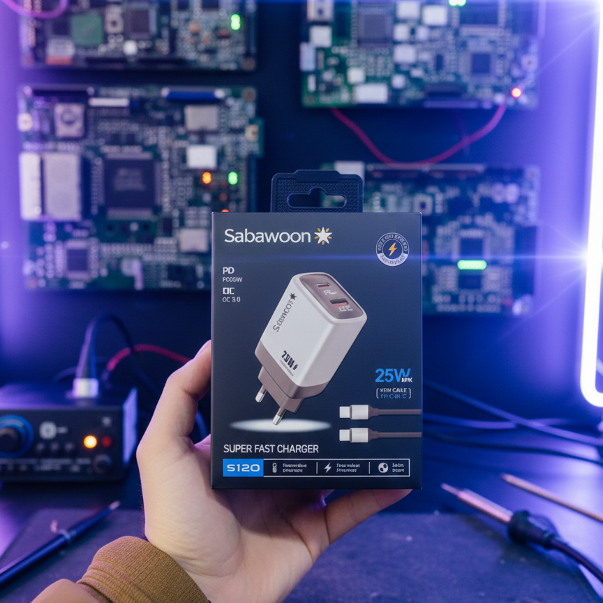 c0df76b25acbd57aa3f30ae7d41354e9 Sabawoon S120 25W Fast Charger | All Mobile Options | Type‑C to Type‑C Cable - Image 2