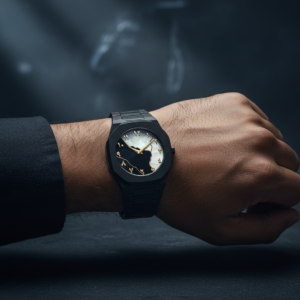 Black Aura Watch Elegant Design Durable Build Comfortable Strap Clear Display Perfect For Daily Wear And Special Occasio