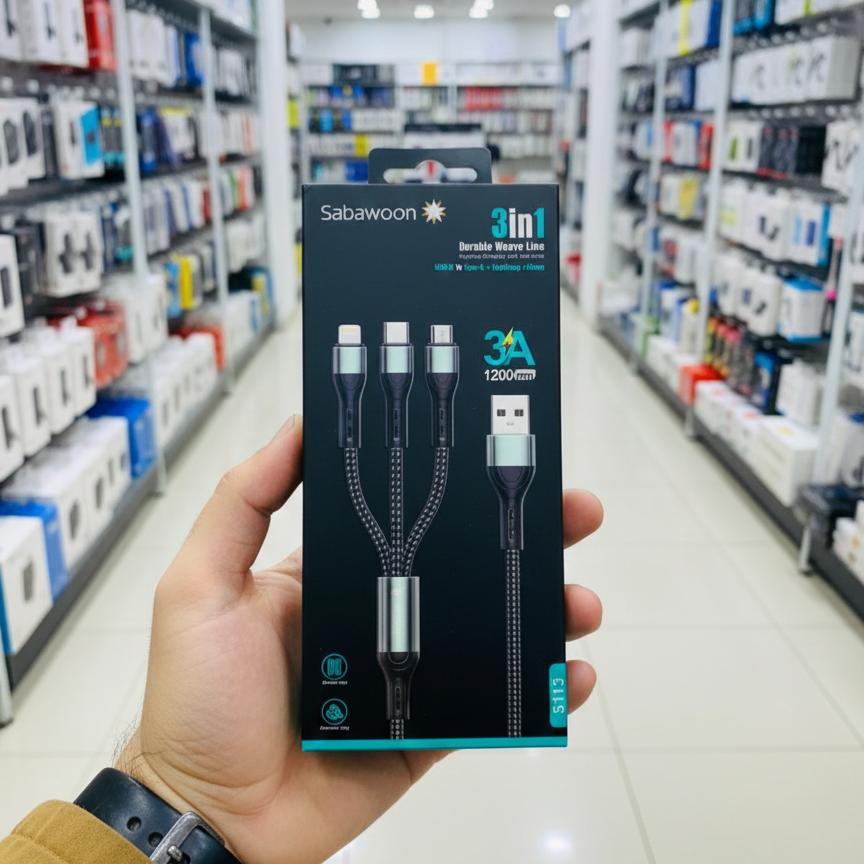 c3eab047d68026336e54d3acd6906740 Sabawoon S113 3‑in‑1 Cable | 3A Fast Charging | Original Quality - Image 4