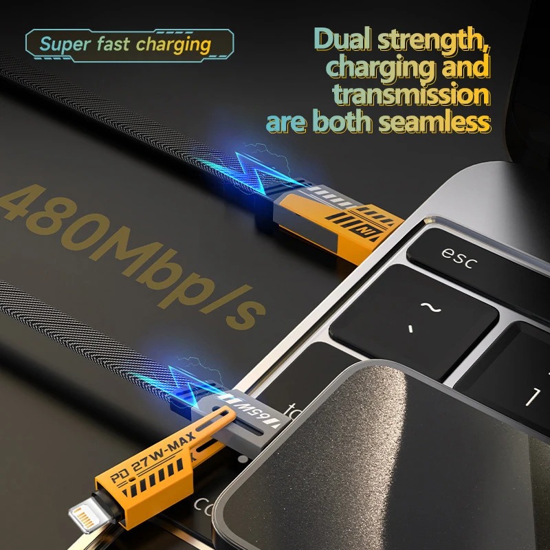 c46e9d2d91d7a6761cba611d826952da 4 In 1 Data Cable – USB-C & Lightning Connectors, Braided Durable Design, Fast Charging (Without Box) - Image 3