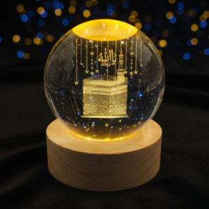 Crystal Ball 3D Khana Kaba Shape Night Lamp – Islamic Table Light For Prayer Rooms, Home Decor, And Gifting