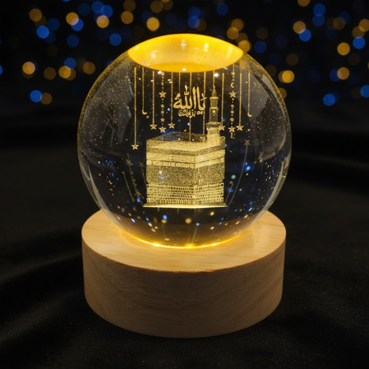 c5372ca22317615dcb2bd222387ba04b Crystal Ball 3D Khana Kaba Shape Night Lamp – Islamic Table Light For Prayer Rooms, Home Decor, And Gifting