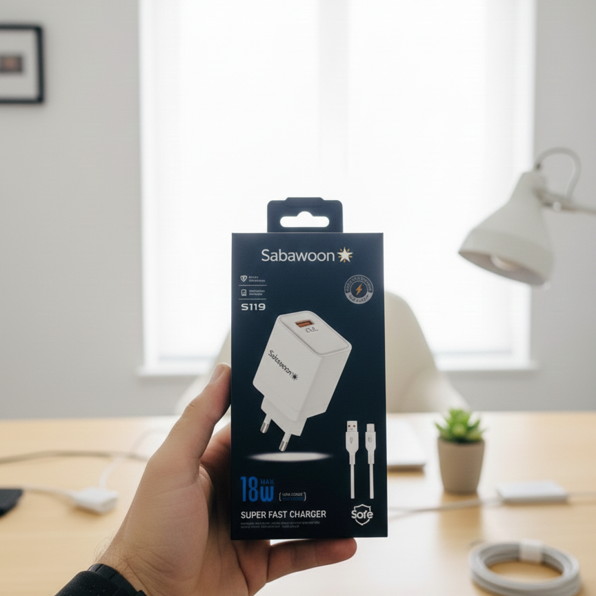 c7a0513e0a99b24526995d396e2caba6 Sabawoon S119 Fast Charging Charger | 18W Original | With Micro Cable - Image 4