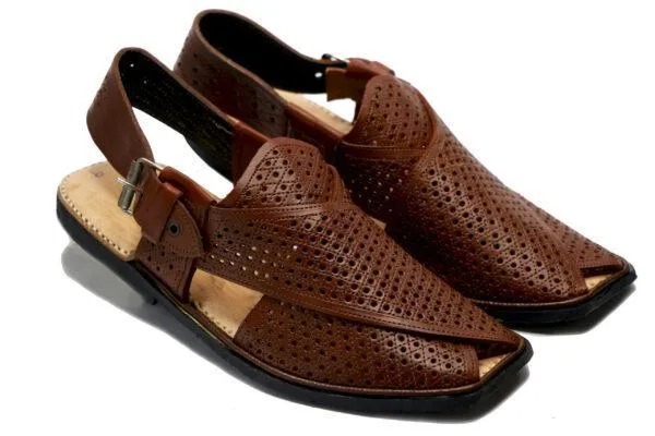 c88360cbfb1217c460d1c5db3ffdedcc Handcrafted Men’s Peshawari Chappal – Classic Brown Perforated Leather Sandals with Adjustable Buckle Strap & Durable Ru