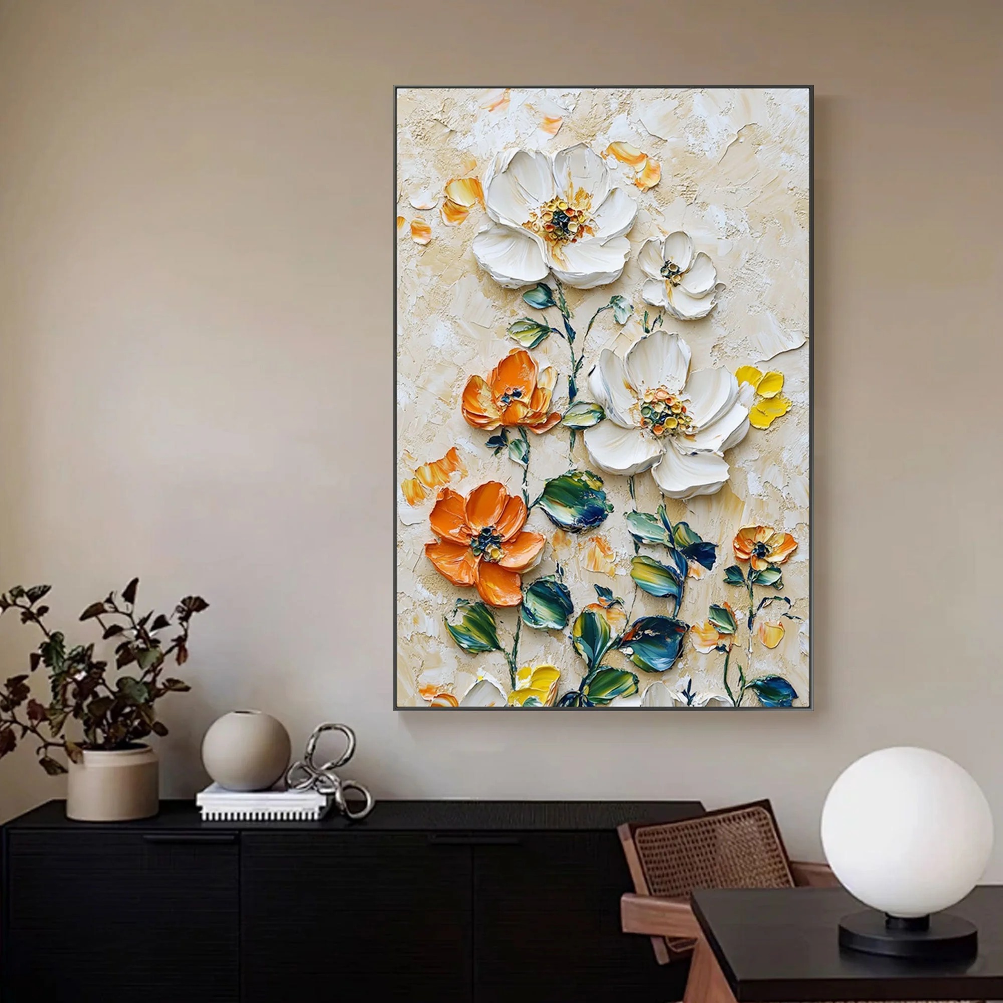 c886a5327e86a179009ce11190ad3b2f Vertical Floral Canvas Painting – Wild Garden Wall Art for Home & Office Décor - Image 3