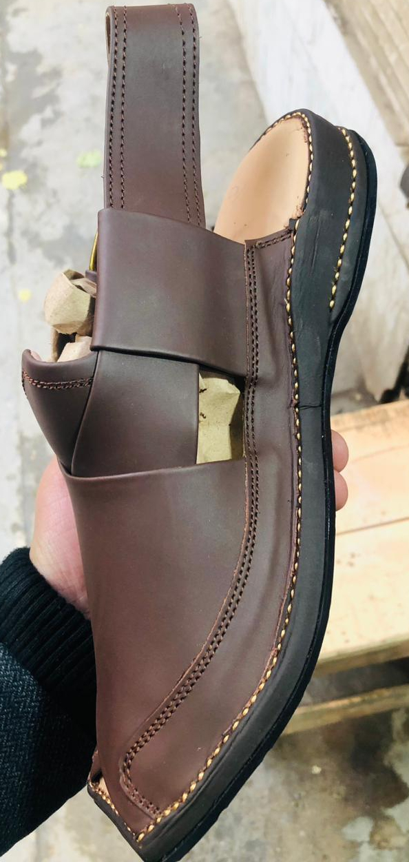 ca2d820596f15dcb9a5158842067a8ac Zalmi Leather Sole Peshawari Chappal Brown Chocolate Colour Traditional Design Premium Quality Smooth Finish Comfortable - Image 3