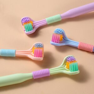 Three-Sided Soft Hair Toothbrush | Wrap-Around Deep Cleaning Manual Toothbrush for Adults & Children (Random Color, 1 Pc