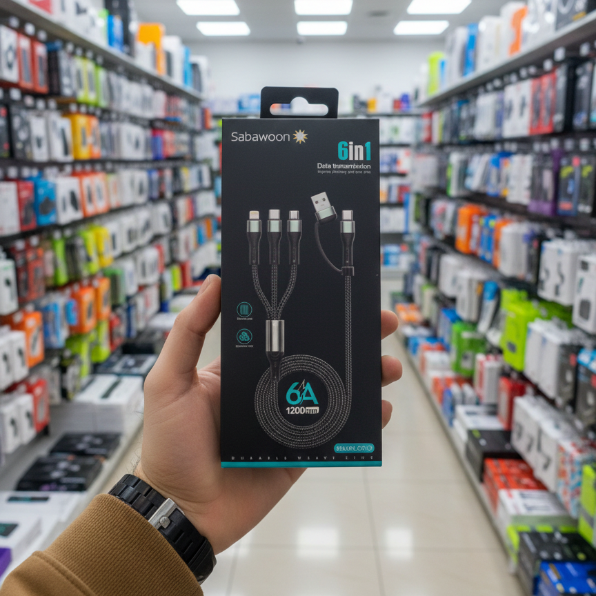 ccc38dc107be6e4aca58ace3b31aebd7 Sabawoon S115 6‑in‑1 Cable | New Model & Design | 100% Original Quality | Multi‑Device Fast Charging - Image 3