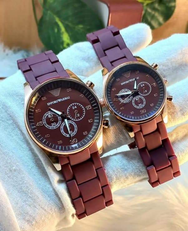 cd4d50031d7495e52b08aae8475ad5fa Armani Rubber Chain Couple Watch | Stylish Matching His & Her Wristwatch Set - Image 2