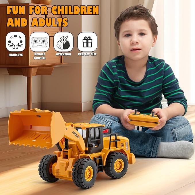 cef5af47f3341612e8708d5726455701 The Perseids Remote Control Bulldozer – 1/16 Scale 11 Channel Heavy RC Construction Toy with Lights & Sound, Yellow - Image 2
