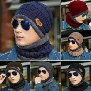Wool Cap With Neck Warmer | Beanie And Scarf Set With Fleece Mask | Winter Thermal Wool Cap For Men And Women