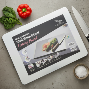 Marble Cutting Board Slab with Pure Stainless Steel Fitting – Non-Magnetic | 30 x 40 cm