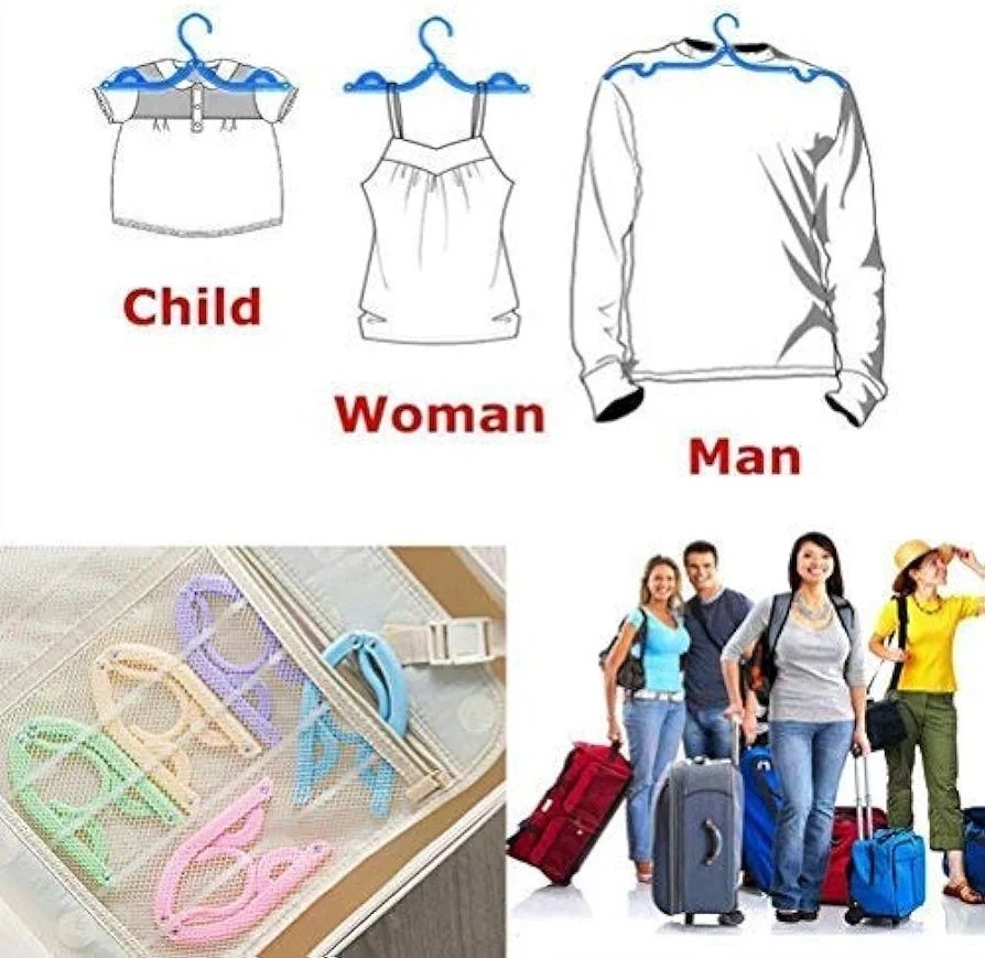 d3bdc8160b6e78cc949377a2df6c2376 Portable Folding Clothes Hangers with Slots – Pack of 10 Durable Travel-Friendly Hangers. ( Random Colour ) - Image 3